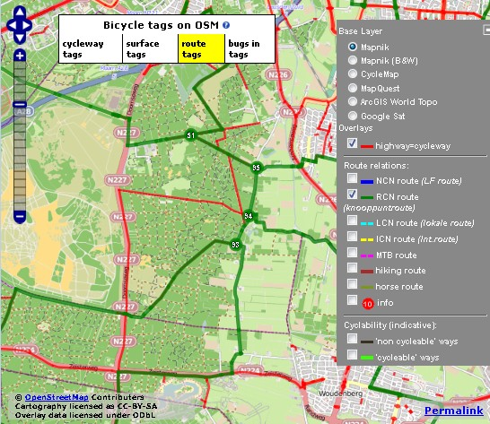 Webkaartje met OSM fietstags