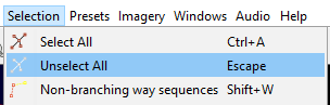 Selection --> Unselect All (Escape)