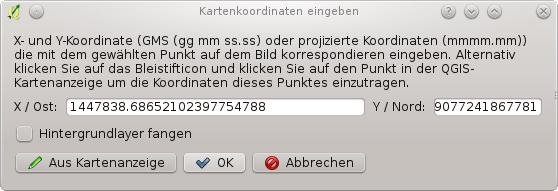 Im Kartenkoordinaten eingeben Fenster mit OK bestätigen