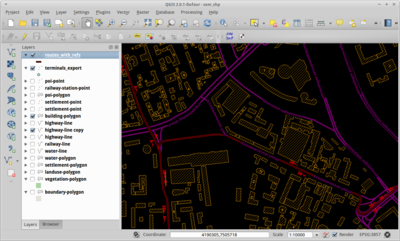 Screenshot of QGIS showing OSM data