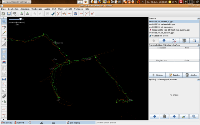 Die aufgezeichneten GPS-Rohdaten (Tracks) werden in den Editor geladen.