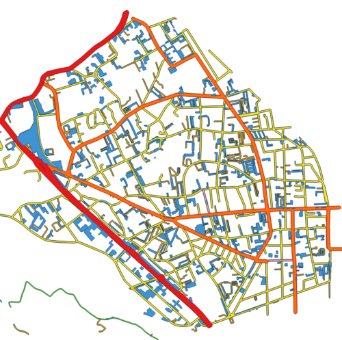 Transformation des linéaires OSM en rubans dans QGIS pour la commune de Fontaine 38600