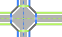 d) Path along a widened intersection