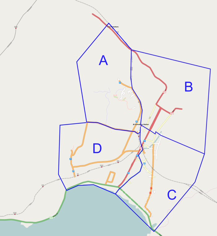 Area to be mapped divided into sectors, using major roads and the Thames