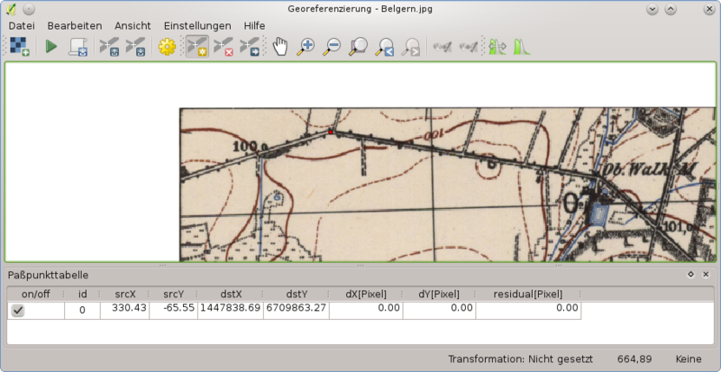 Der Passpunkt im Georeferenzierungsfenster