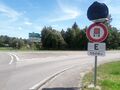 Forbidding of some vehicles vehicles (here, hazardous material vehicles of category E are prohibited to enter the tunnel 3km away)…