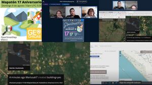 OSM Mexico mapathon and relaxed chat, showing to beginners how to map through the projects proposed, during the #OpenStreetMap17 anniversary / Global Mapathon, 8 August 2021. By mapeadora.
