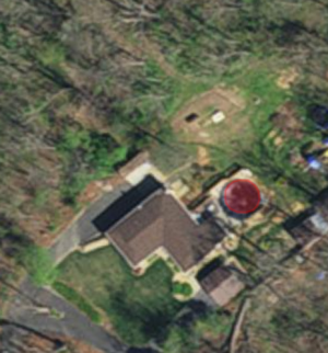 VGIN often incorrectly digitizes a pool/deck/exterior stairs and any surrounding walkway as being part of the building yet (correctly) understands the pool is not a building. Example below - red indicated the detected gap. Building footprint is not visualized here - it wraps both the building and the entire fenced area