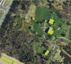 Rural business building missing from OSM. As VGIN imagery was collected in winter, we can also see two sheds which are not visible in any other imagery. Bottom-left shows OSM-present data (new buildings added by me) that are not yet shown in VBMP dataset as the construction was completed after VBMP aerial imagery.