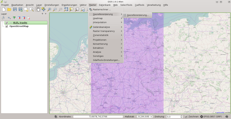 Georeferenzierungs Fenster öffnen