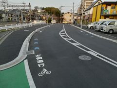 道路路面に示された「左側通行」の自転車マーク